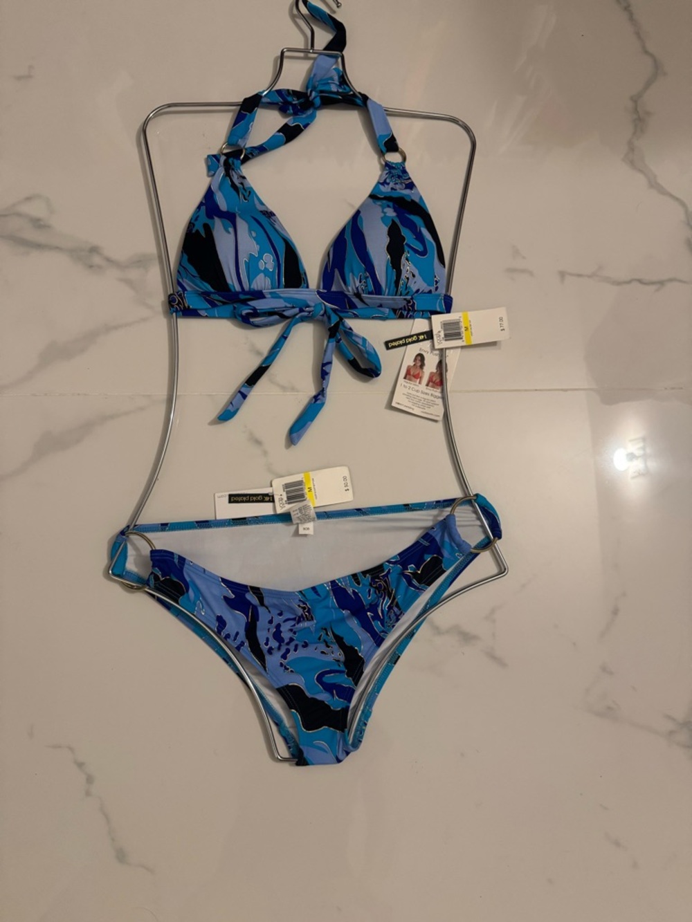 Blue Abstract Print Halter Bikini Top & Bottom Set